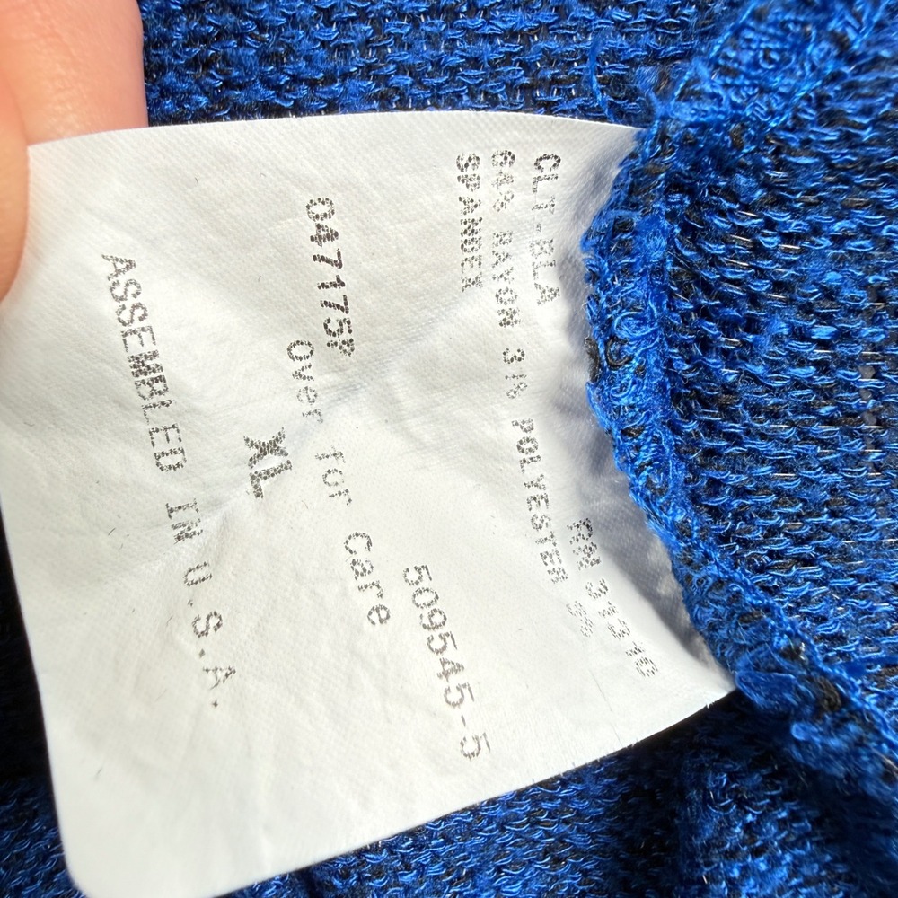 AB Studio Cardigan Women XL Blue Marl Draped Sharkbite Hem Knit Work Minimalist - Picture 5 of 10